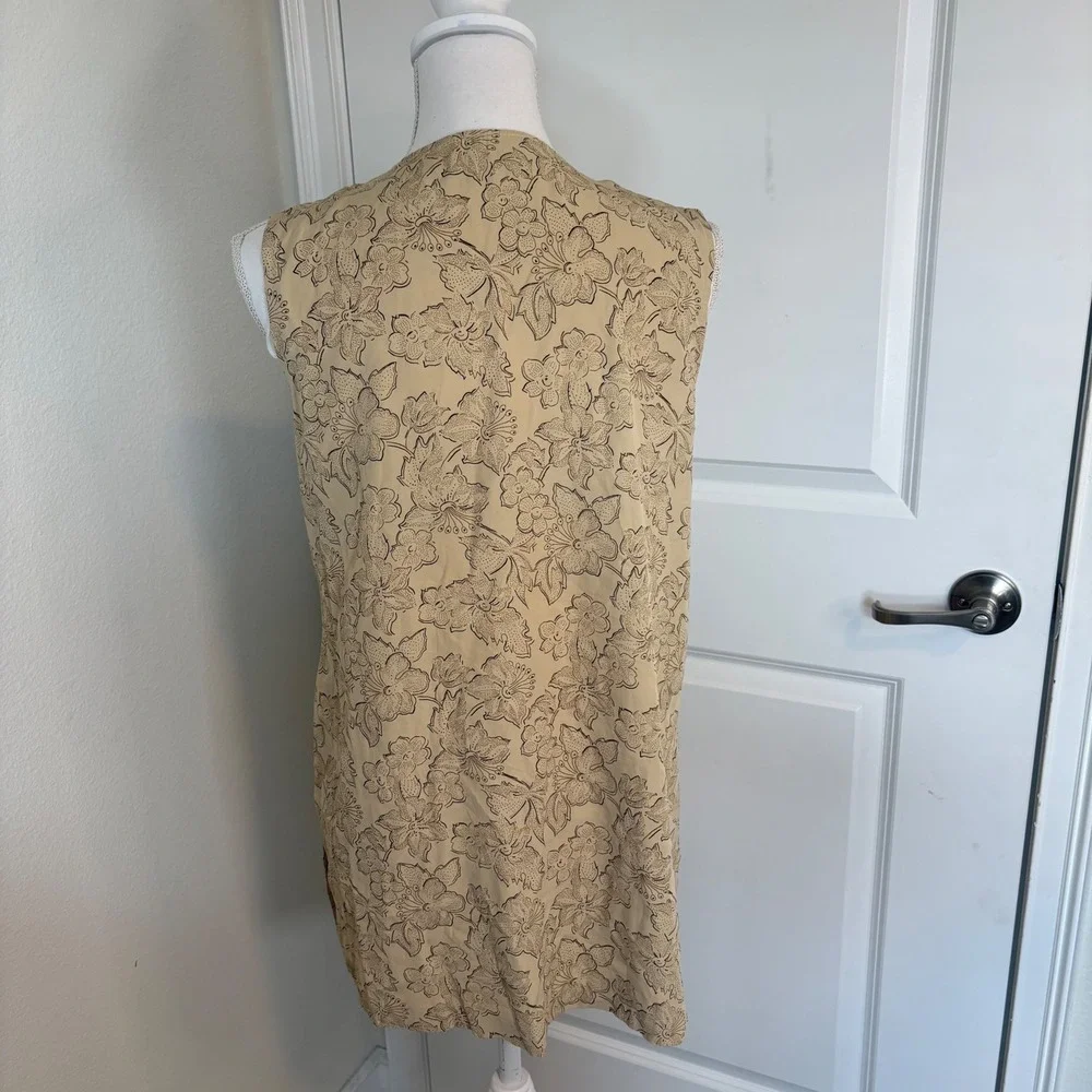 Vintage T Juniors Tan Floral Frog Toggle Longline Vest Duster Made in USA 9/10 - Picture 4 of 6